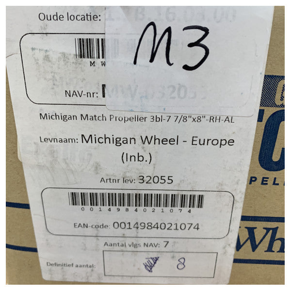 Michigan Match 3-bladet aluminiumspropel 7 7/8 x 8 RH - 32055