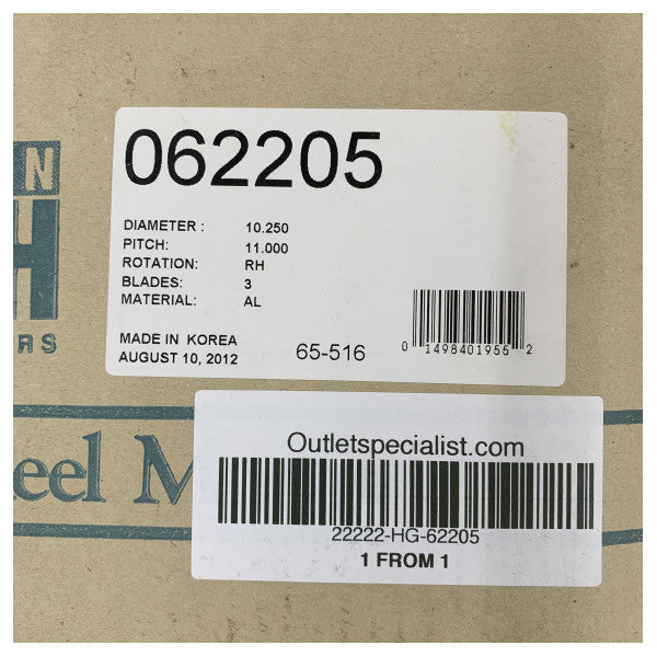 Hélice marítima de alumínio Michigan Match de 3 pás 10 1/4 x 11 RH - 62205