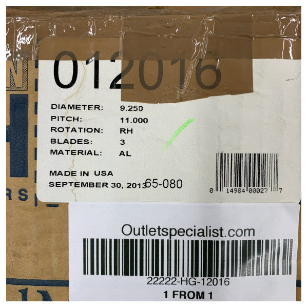 Michigan Match 3-Blatt-Aluminiumbootsschraube 9 1/4 x 11 RH - 12016