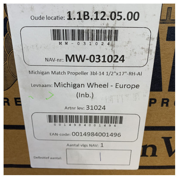 Hélice marítima de alumínio Michigan Match 3 pás 14 1/2 x 17 RH - 31024