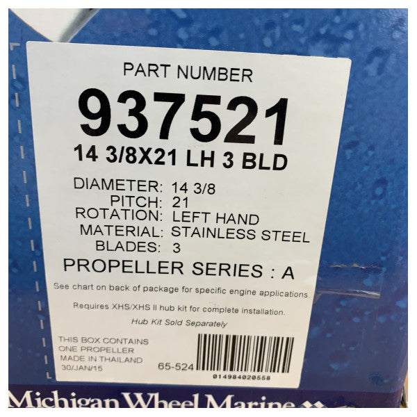 Michigan Ballistic 3-blads rustfri stålpropell 14 3/8 x 21 LH XHS - 937521