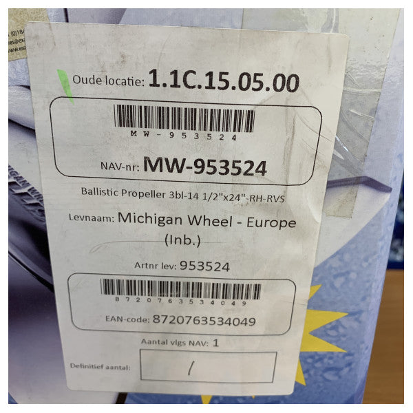 Michigan Ballistic 3-blads rustfri stålpropel 14 1/2 x 24 RH - 953524