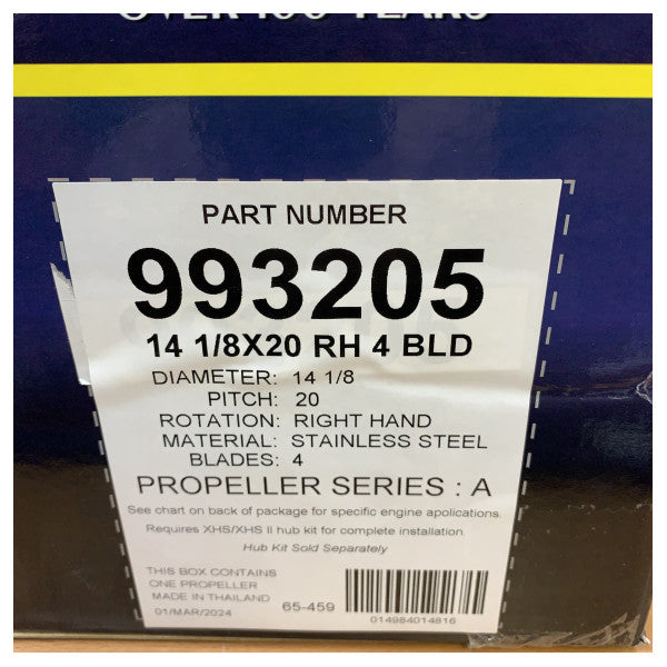 Michigan Apollo 4-Blade Stainless Steel Propeller 14 1/8 x 20 RH 993205