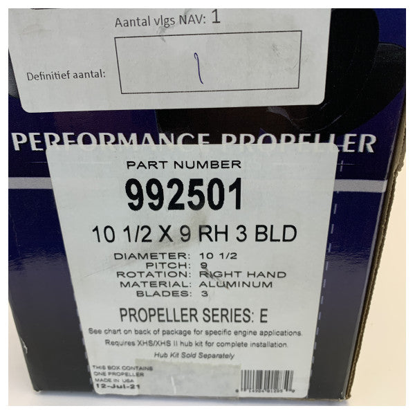 Michigan Vortex 3-blads aluminiumpropell 10 1/2 x 9 RH - 992501