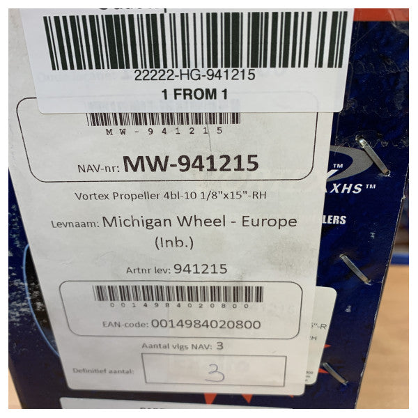 Michigan Vortex 4-bladet aluminiumpropel 10 1/8 x 15 RH - 941215