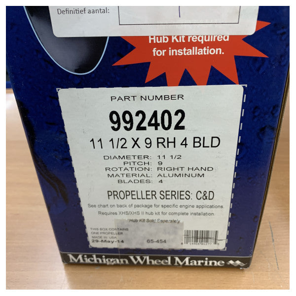 Michigan Vortex 4 kanatlı alüminyum pervane 11 1/2 x 9 RH - 992402