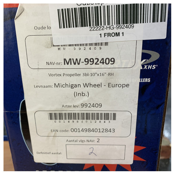 Michigan Vortex 3-bladet aluminiumspropel 10 x 16 RH - 992409