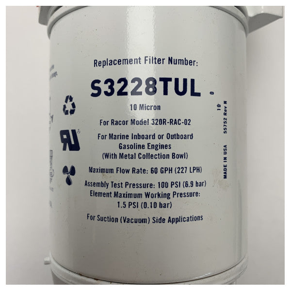 Parker Racor 320R-RAC-02 Filtre à carburant marin et séparateur d'eau pour moteurs in-bord et hors-bord