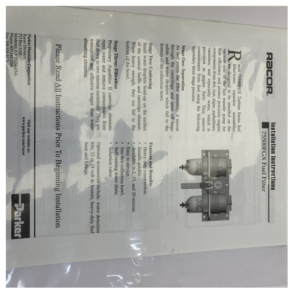 Racor 75500MAP Filtro carburante marino doppio separatore d'acqua Serie Turbine