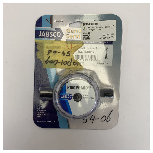 Jabsco 46400-0002 PumpGuard inline-si med marine vandfilter 19 mm (3/4\")