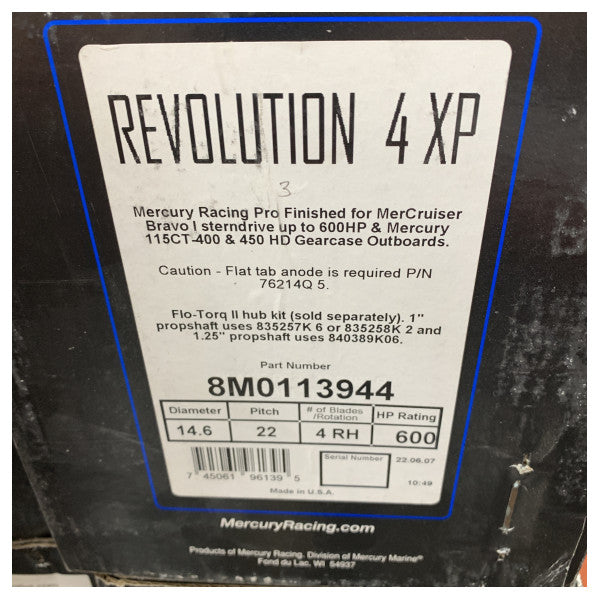 Mercury Revolution 4 påhængsmotorpropel 8M0113944 rustfrit stål 14,6 x 22 RH