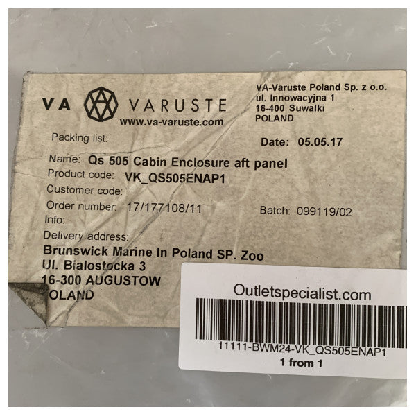 Kit de Enclosure da Cabine Quicksilver Activ 505 Painel Traseiro - VK_QS505ENAP1