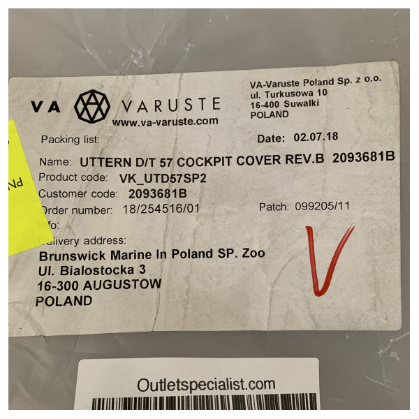 Cubierta de cockpit de lona negra para Uttern D/T 57 - VK_UTD57SP2