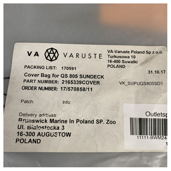 Quicksilver Cover Bag til QS805 Sundeck Sort - VK_SUPUQS805S