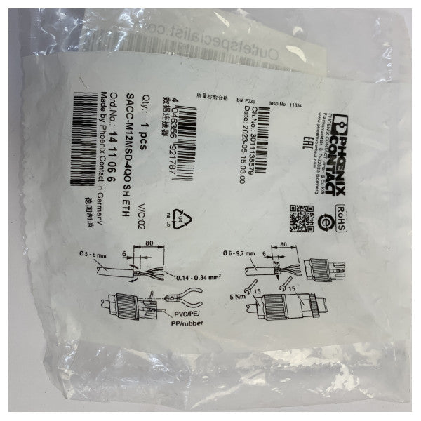 Connecteur Ethernet blindé M12 Phoenix Contact SACC-M12MSD-400-SH