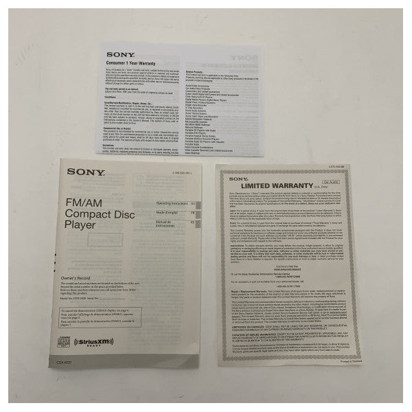 Sony CDX-M20 Marine Radio FM/AM CD Player with SiriusXM & AUX for Boats