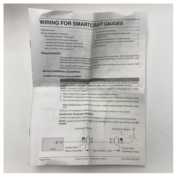 Mercury 1904623 SmartCraft Marine Gauge Cable Set Used - Durable, Water-Resistant Wiring for Boats