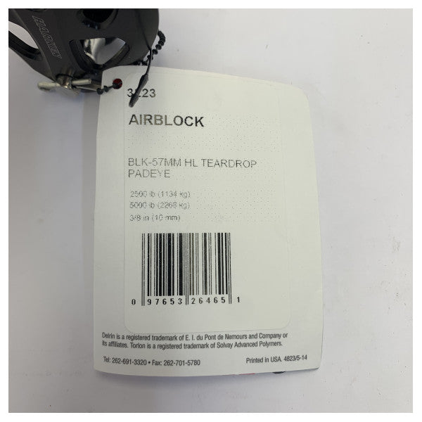 Harken 3223 57mm Carbo Air Block HL Teardrop Padeye