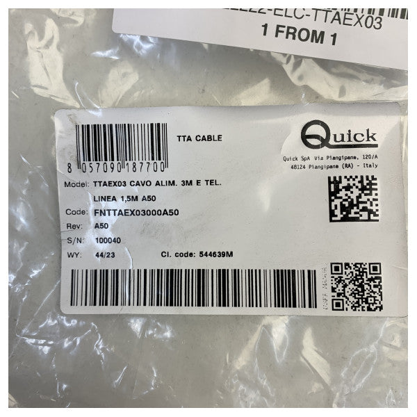 Quick TTAEX03 Pervane İtici Uzatma Kablosu - 3m Marine Elektrik Kablosu