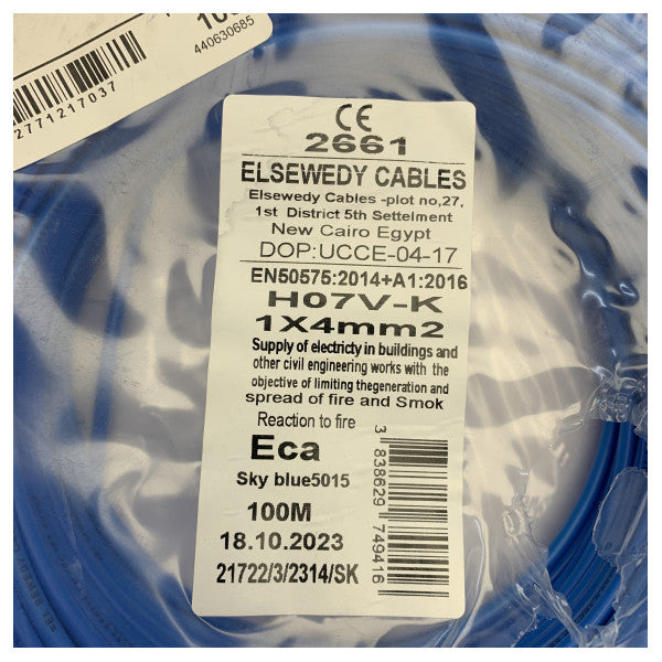 Cable marino Vodnik H07V-K 4mm2 azul cielo 100 m