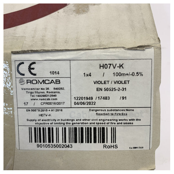 H07V-K 4 mm² fioletowy przewód 100 m