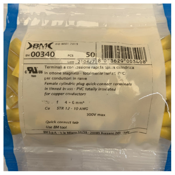 Bornes femelles à connexion rapide isolées jaunes 4-6 mm, 50 pièces