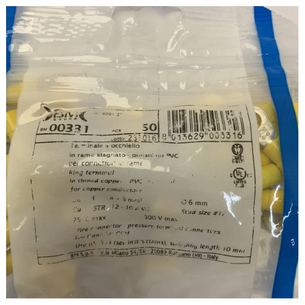 Cosse à anneau isolée M6 jaune 4–6 mm² 50 pièces