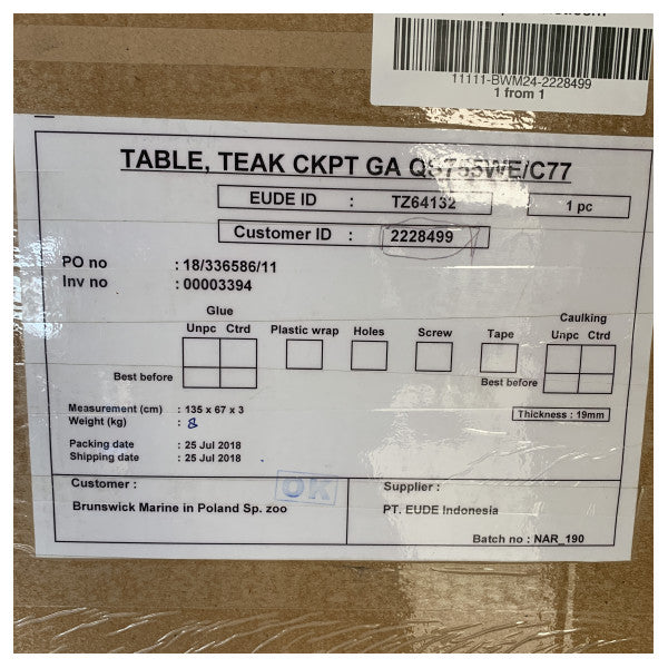 Tampo de mesa de cockpit em teca tamanho 135 x 67 cm para Quicksilver 755 e Uttern C77