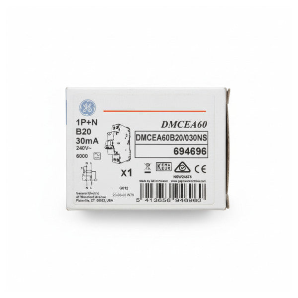 قاطع دائرة تسرب أرضي بحري RCBO من GE General Electric DMCEA60B20