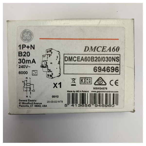 قاطع دائرة تسرب أرضي بحري RCBO من GE General Electric DMCEA60B20