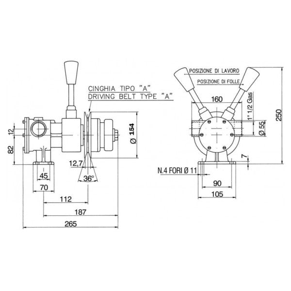 Ancor PM40F messing marinepumpe med manuell clutch 293L/min