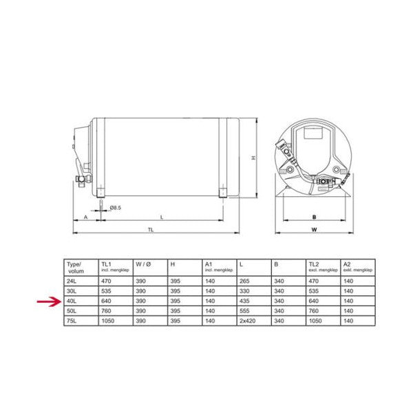 Calentador de agua marino Isotherm Isotemp 40L 115V 750W de acero inoxidable con válvula mezcladora