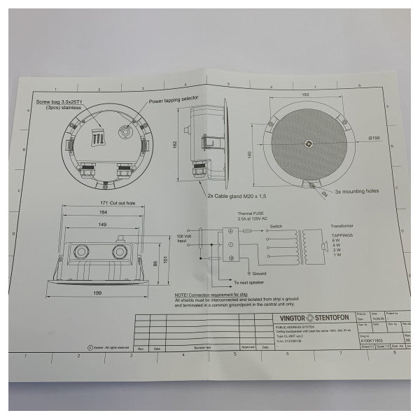 Zenitel CL-200T Marine Audio loftshøjttaler Firedome 100V