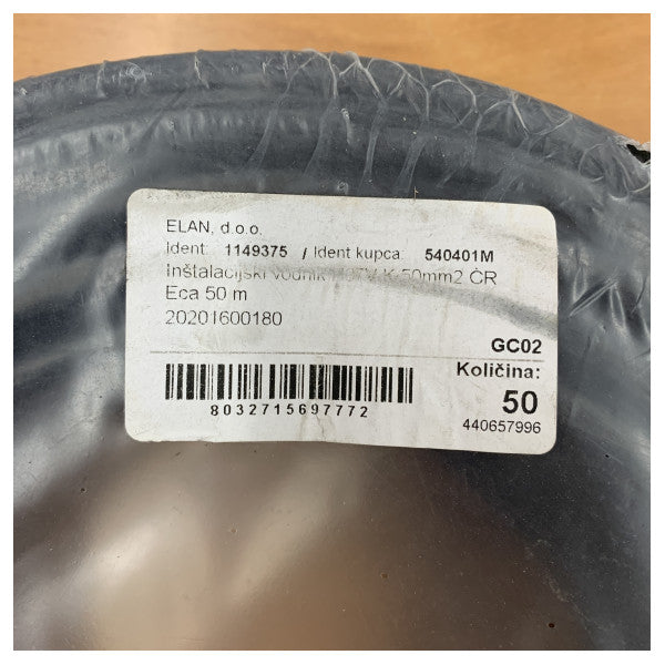 H07V-K 50mm² Flexible Single Core Marine Electrical Power Cable - Black 1M