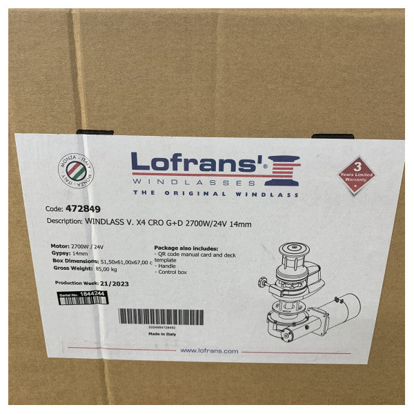 Lofrans Project X4 guindeau 2700W 24V RH 14 mm avec cabestan