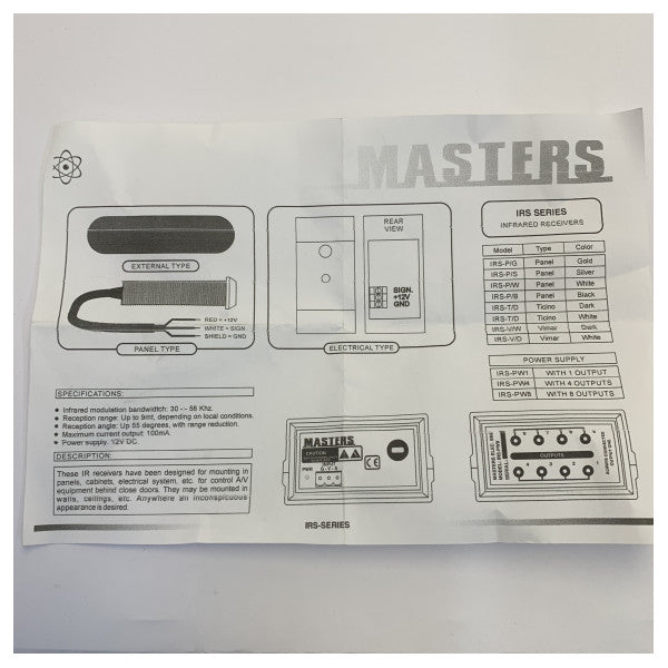 Masters IRS-BS 防水赤外線IR受信機 - 30-58 kHz IRSシリーズ