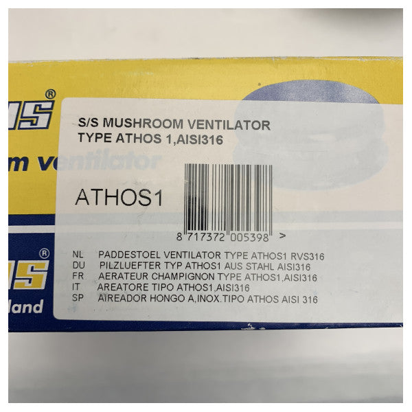 Vetus ATHOS1 Stainless Steel Mushroom Ventilator for Boats and Yachts - Marine Deck Vent AISI 316