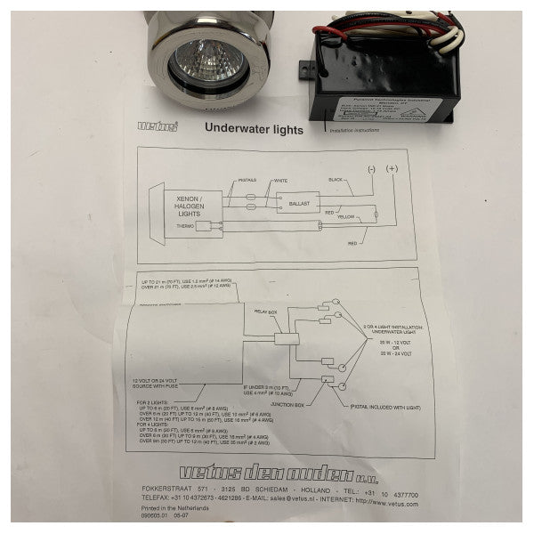 Vetus taħt il-Water Xenon Spotlight 21W 12V - Stainless Steel Marine Boat Light - USP1220X