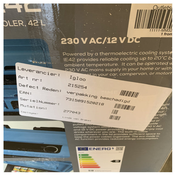 Igloo Thermoelektrischer Kühler 42L - Tragbare elektrische Kühlbox - 230V/12V - 9620013371