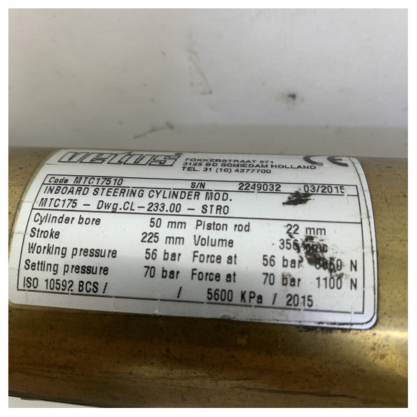 Vetus MTC17510 hydraulisk styrecylinder 225 mm - 1717 Nm - 356 cm3