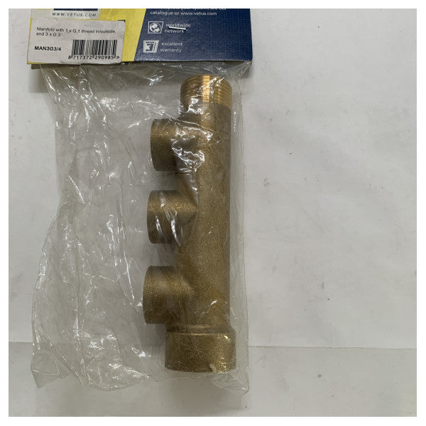 Vetus Brass Marine Manifold 1x G1 auf 3x G3/4 für Wasser- und Kraftstoffsysteme - MAN3G3-4