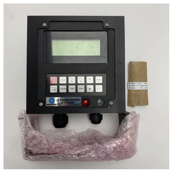 Rutterin VDR-käyttö- ja hälytysyksikkö RUT-01007-AA - Kestävä merenkulun tietojen tallentimen ohjauspaneeli, jossa on LCD-näyttö.