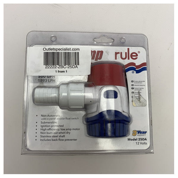 Sääntö 25DA tyyppi 500 GPH pilssipumppu 1894 l/h 12V