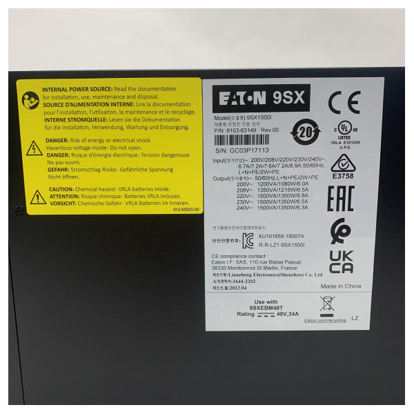 Eaton 9SX1500I UPS Power Supply - 1500VA/1350W Reliable Backup power