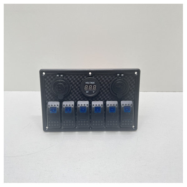 Allpa Deluxe 6-Switch 12V Marine Control Panel with Integrated Voltage Display for Boats - 2814