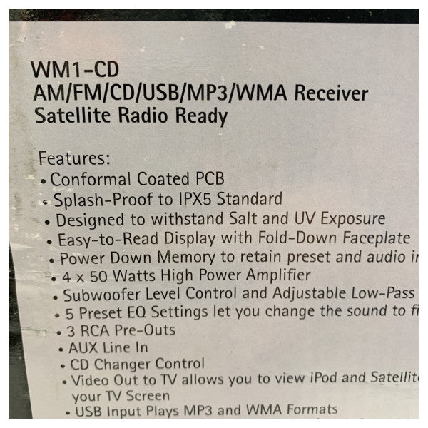 Récepteur CD Mini HiFi MB Quart WM1 étanche - Système audio de bateau haute puissance 4x50W avec USB, AM/FM, et prêt pour la radio satellite