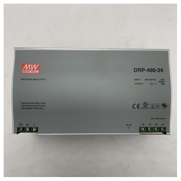 Mean Well DRP-480-24 AC-DC Βιομηχανικό τροφοδοτικό ράγας DIN - 230 έως 24V
