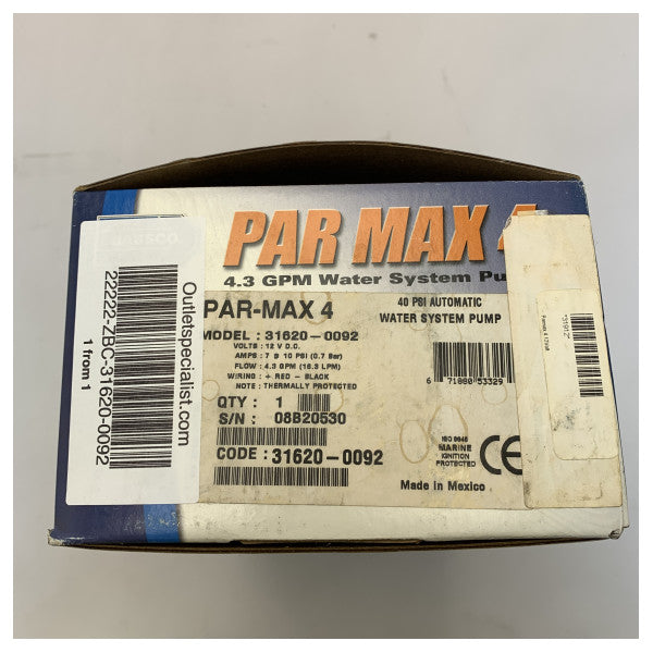 Помпа за питейна вода с регулиране на налягането Jabsco Par Max 4 12V | 16L/min -31620-0092