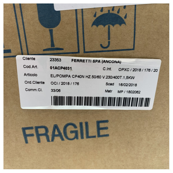 Gianneschi CP40 самозасмукваща помпа с течен пръстен 230/400V - 01ACP4031