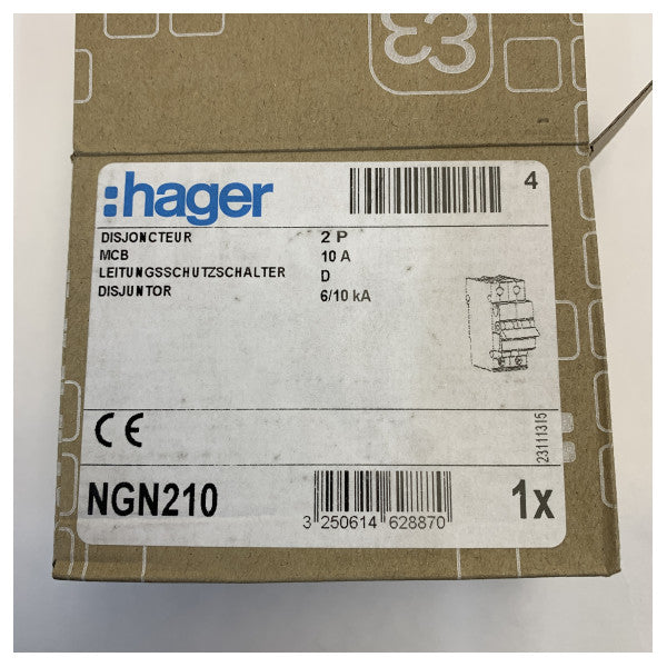 Interrupteur électrique Hager MCB 2P 6/10kA D-10A 2M - NGN210